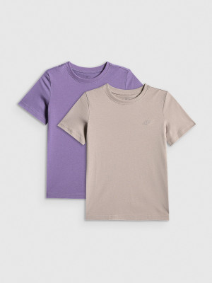 4F T-shirt regular gładki dziewczęcy (2-pack) - multikolor