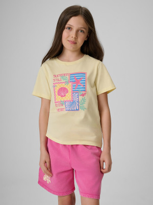 4F T-shirt regular z nadrukiem dziewczęcy - żółty