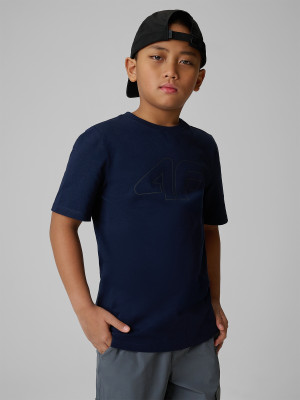 4F T-shirt regular z nadrukiem chłopięcy - granatowy