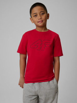4F T-shirt regular z nadrukiem chłopięcy - czerwony