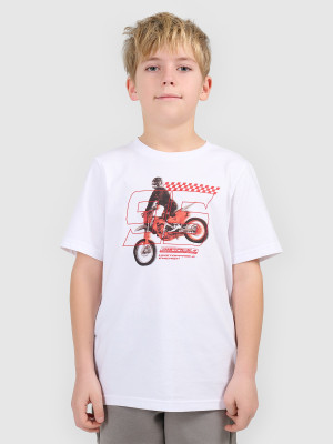 4F T-shirt regular z nadrukiem chłopięcy - biały