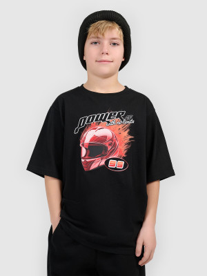 4F T-shirt loose z nadrukiem chłopięcy - czarny