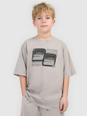 4F T-shirt loose z nadrukiem chłopięcy - szary