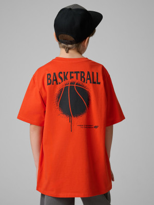 4F T-shirt loose z nadrukiem chłopięcy - pomarańczowy