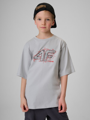 4F T-shirt loose z nadrukiem chłopięcy - szary