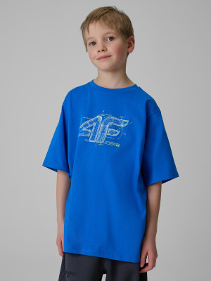 4F T-shirt loose z nadrukiem chłopięcy - niebieski