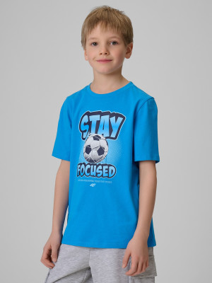 4F T-shirt regular z nadrukiem chłopięcy - niebieski