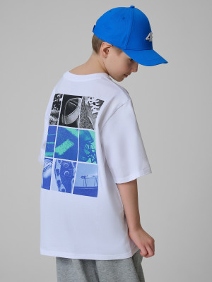 4F T-shirt loose z nadrukiem chłopięcy - biały