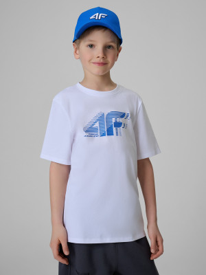 4F T-shirt regular z nadrukiem chłopięcy - biały