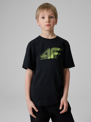 4F T-shirt regular z nadrukiem chłopięcy - czarny