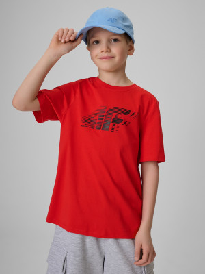 4F T-shirt regular z nadrukiem chłopięcy - czerwony