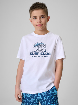 4F T-shirt regular z nadrukiem chłopięcy - biały