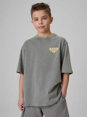 4F T-shirt loose z nadrukiem chłopięcy - szary