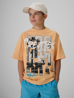 4F T-shirt loose z nadrukiem chłopięcy - pomarańczowy