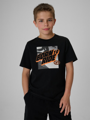 4F T-shirt regular z nadrukiem chłopięcy - czarny