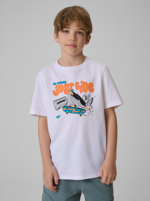 4F T-shirt regular z nadrukiem chłopięcy - biały