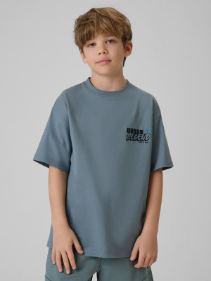 4F T-shirt regular z nadrukiem chłopięcy - denim