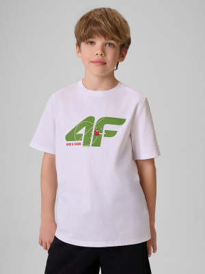 4F T-shirt regular z nadrukiem chłopięcy - biały