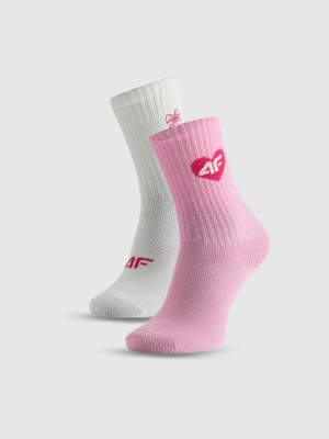 4F Skarpetki długie (2-pack) dziewczęce - biały+różowy
