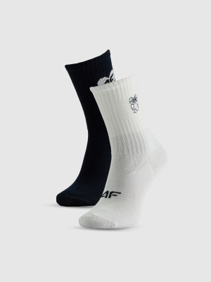 4F Skarpetki długie (2-pack) dziewczęce - biały+czarny