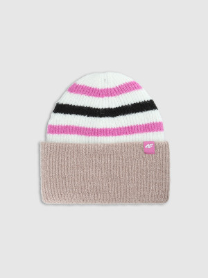 4F Czapka beanie dziewczęca - beżowa