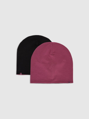 4F Czapka beanie dwustronna dziecięca - różowa