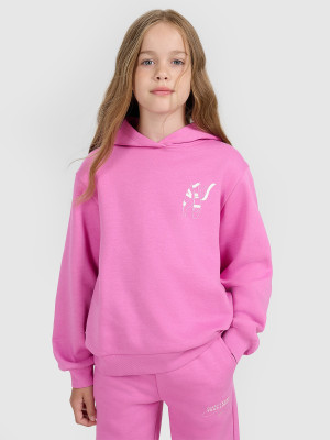 4F Bluza dresowa nierozpinana z kapturem dziewczęca - różowa