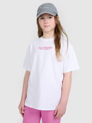 4F T-shirt oversize z nadrukiem dziewczęcy - biały