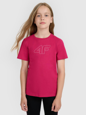 4F T-shirt regular z nadrukiem dziewczęcy - różowy