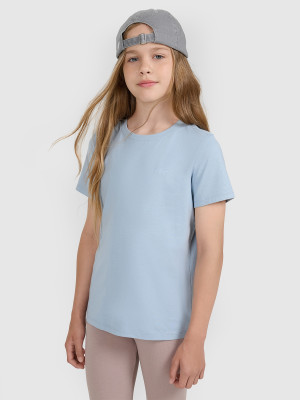 4F T-shirt oversize gładki dziewczęcy - niebieski