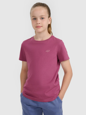 4F T-shirt oversize gładki dziewczęcy - fioletowy