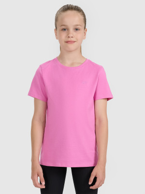 4F T-shirt oversize gładki dziewczęcy - różowy
