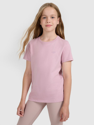 4F T-shirt oversize gładki dziewczęcy - różowy