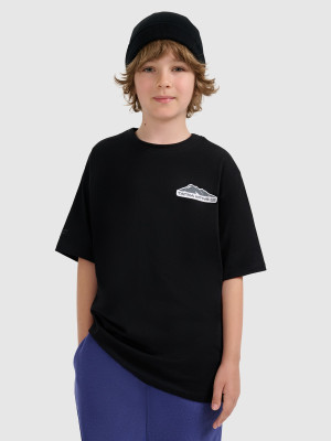 4F T-shirt oversize z nadrukiem chłopięcy - czarny
