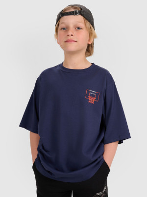 4F T-shirt oversize z nadrukiem chłopięcy - granatowy
