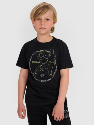 4F T-shirt regular z nadrukiem chłopięcy - czarny
