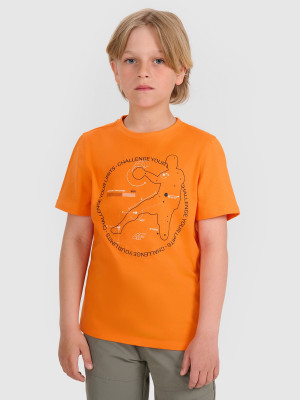 4F T-shirt regular z nadrukiem chłopięcy - pomarańczowy