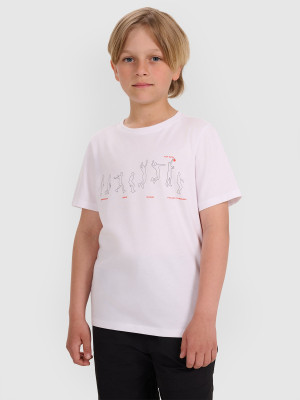 4F T-shirt regular z nadrukiem chłopięcy - biały