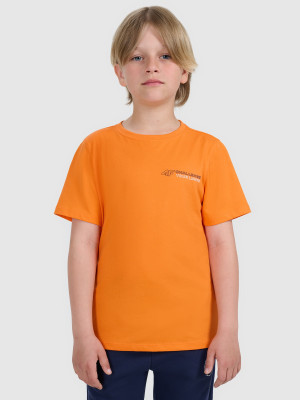 4F T-shirt regular z nadrukiem chłopięcy - pomarańczowy