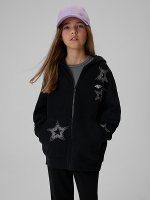4F Bluza dresowa loose z kapturem dziewczęca - czarna