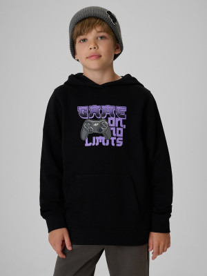 4F Bluza dresowa regular z kapturem chłopięca - czarna