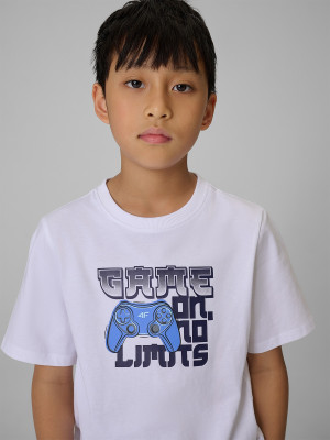 4F T-shirt regular z nadrukiem chłopięcy - biały