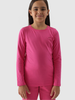 4F Longsleeve regular gladki dziewczęcy - różowy
