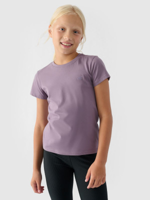 4F T-shirt gładki dziewczęcy - fioletowy