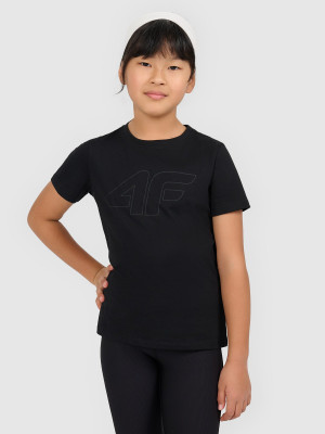 4F T-shirt oversize z nadrukiem dziewczęcy - czarny