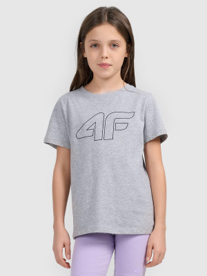 4F T-shirt oversize z nadrukiem dziewczęcy - szary