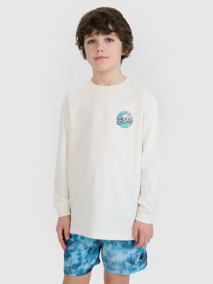 4F Longsleeve oversize z nadrukiem chłopięcy - biały
