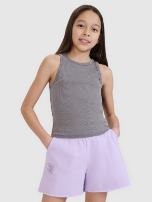 4F Crop top slim z prążkowanej dzianiny dziewczęcy - szary
