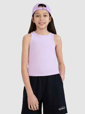 4F Crop top slim z prążkowanej dzianiny dziewczęcy - fioletowy