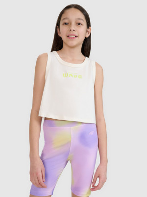 4F Crop top oversize z nadrukiem dziewczęcy - biały